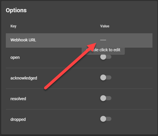 Double click incoming webhook url option