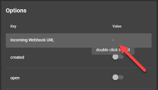 Double click incoming webhook url option