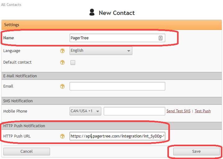 Configure the contact details