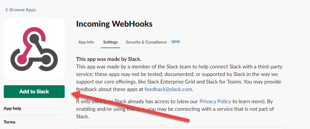 slack add webhook