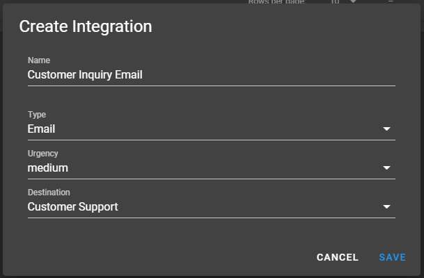 Create Integration Form