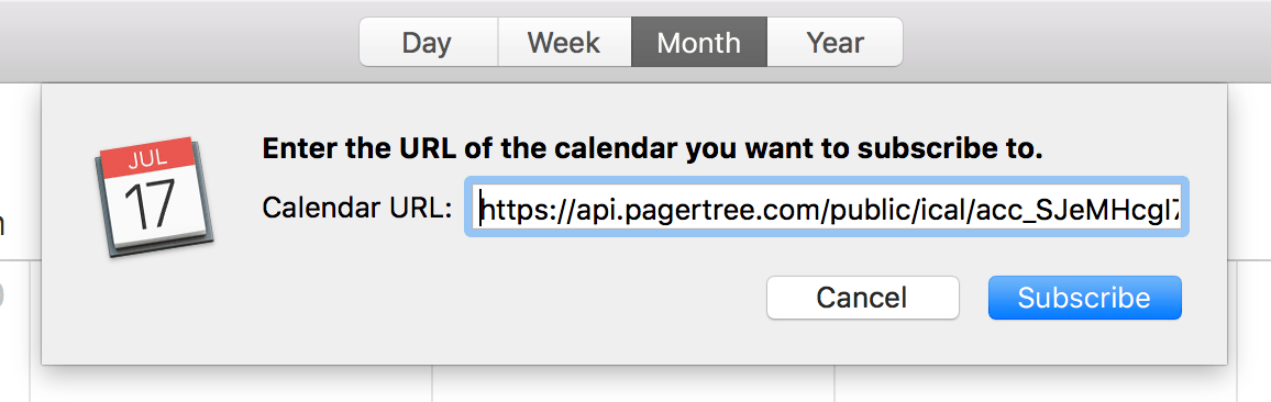 Paste URL to New Internet Calendar Subscription field