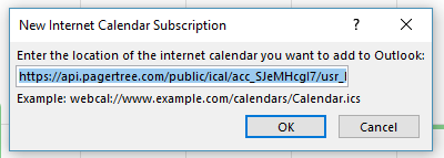 Paste URL to New Internet Calendar Subscription field
