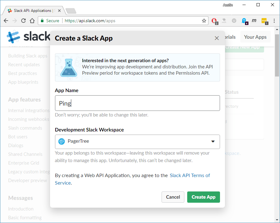 Create a new Slack App