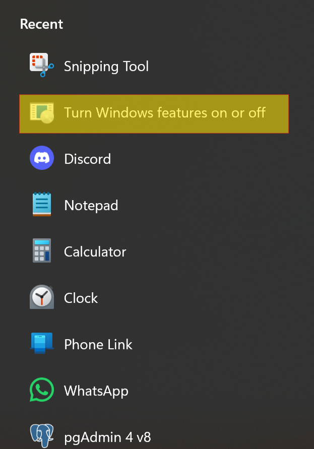 Turn Windows features on or off.