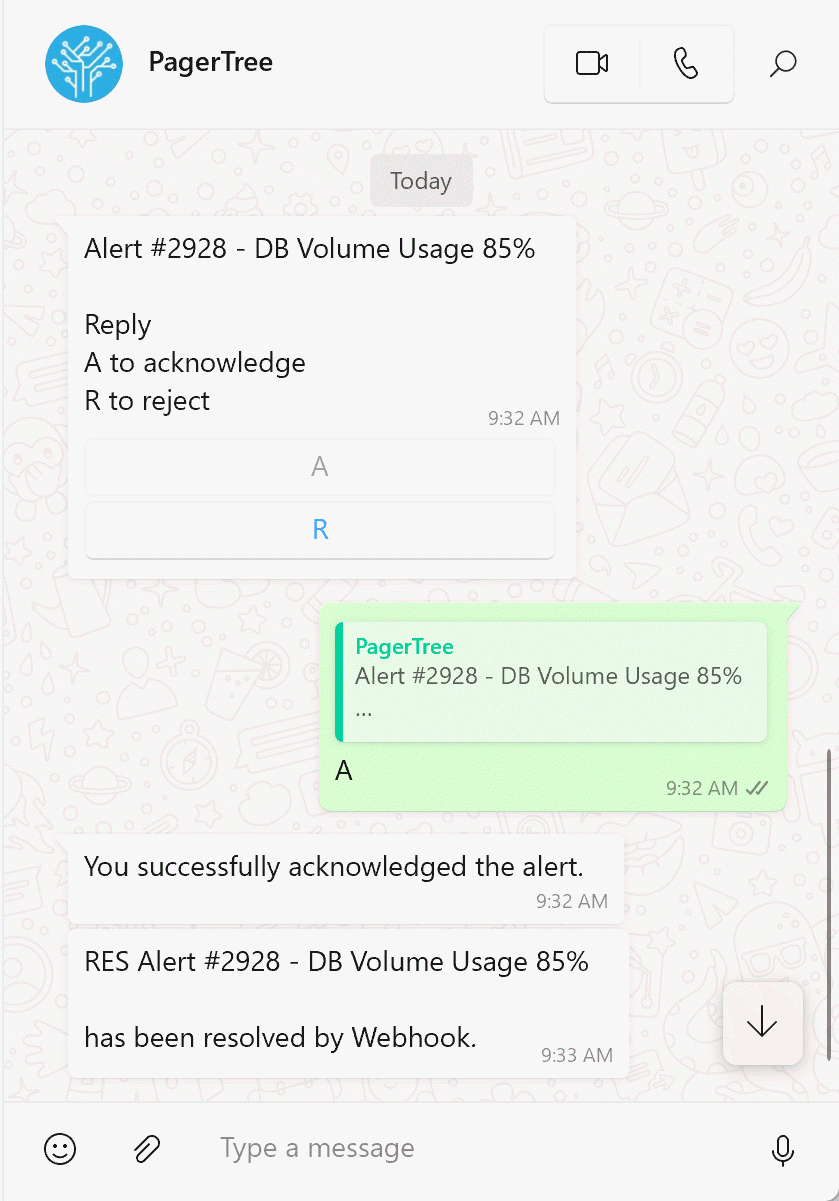 PagerTree WhatsApp Notification Chat