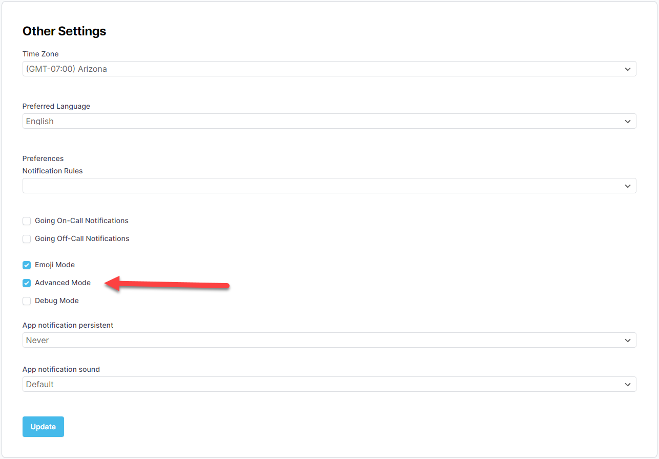 Advanced Mode Checkbox