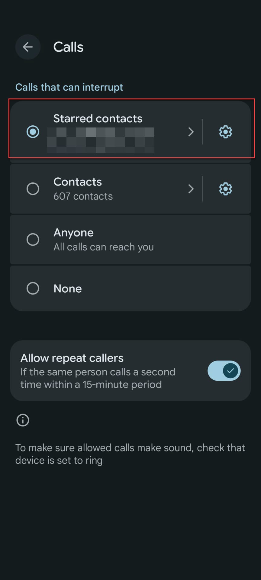 calls bypass starred contacts
