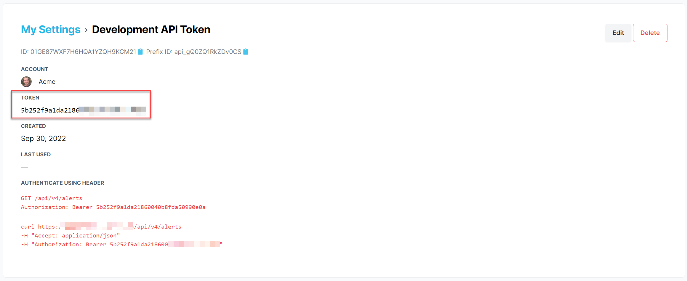 copy your api token