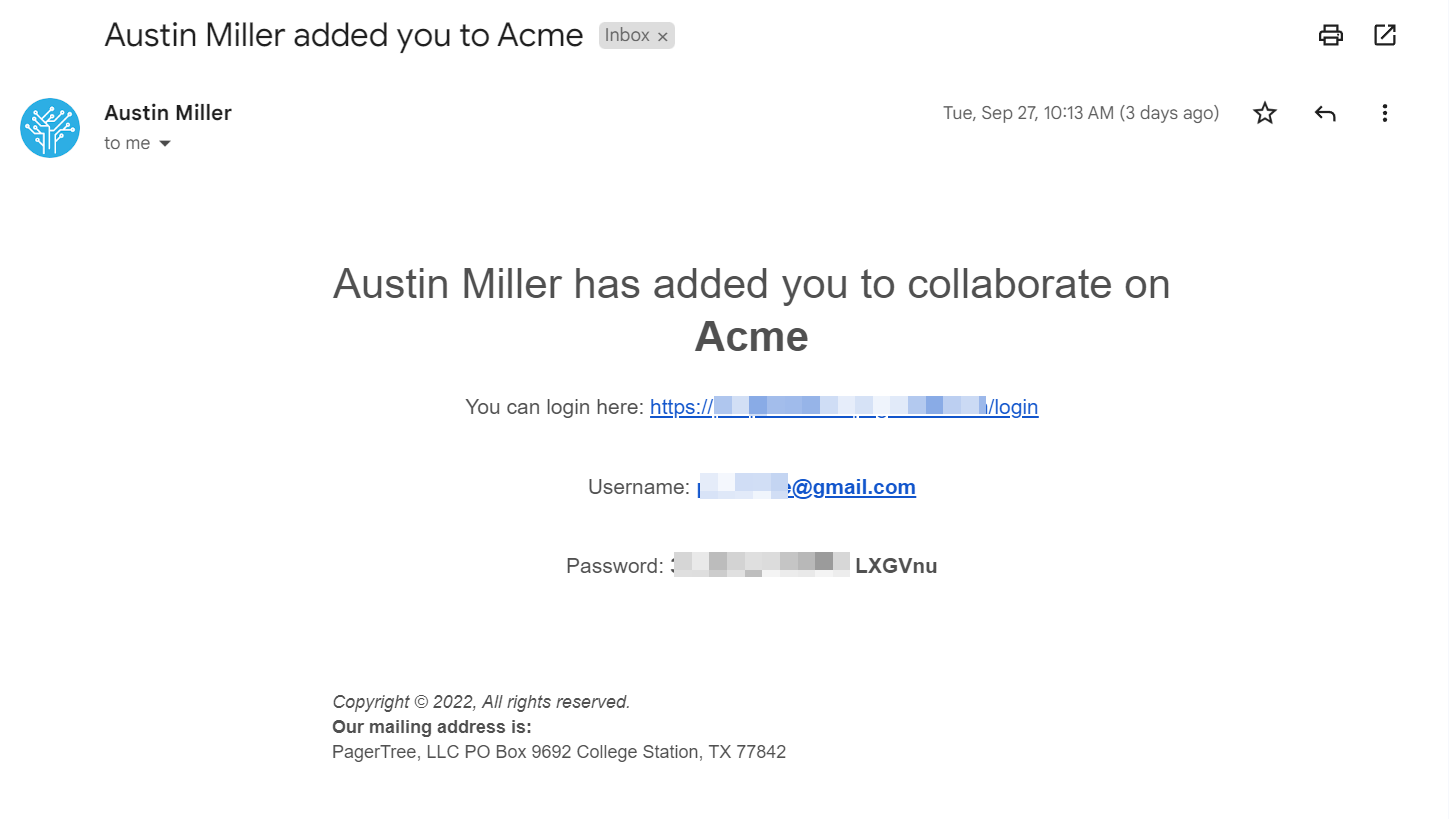 User Invite Email