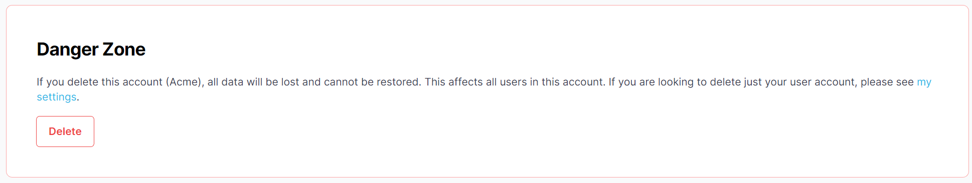 delete account button