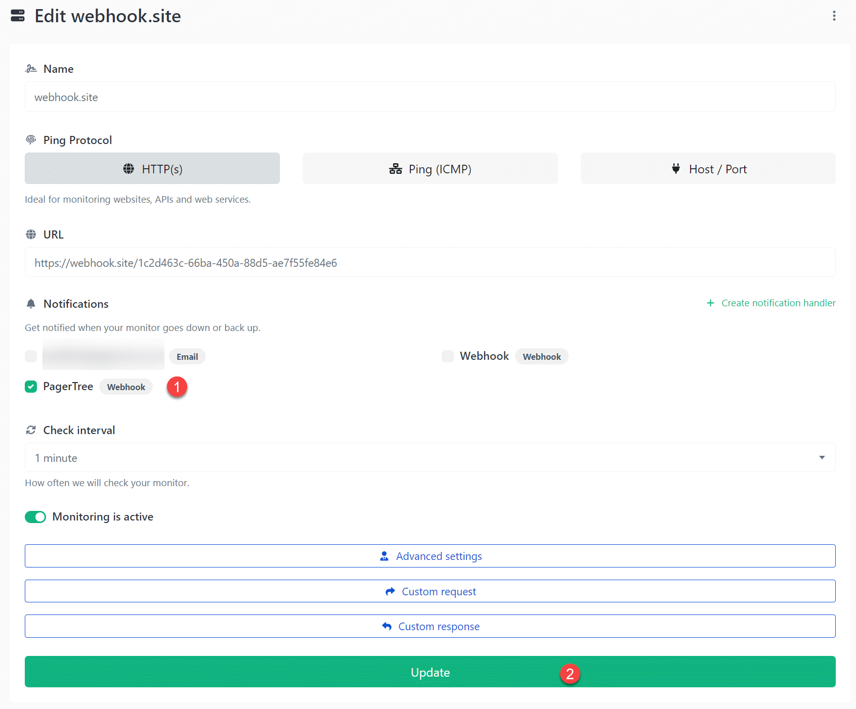 Attach notification handler to uptime check.