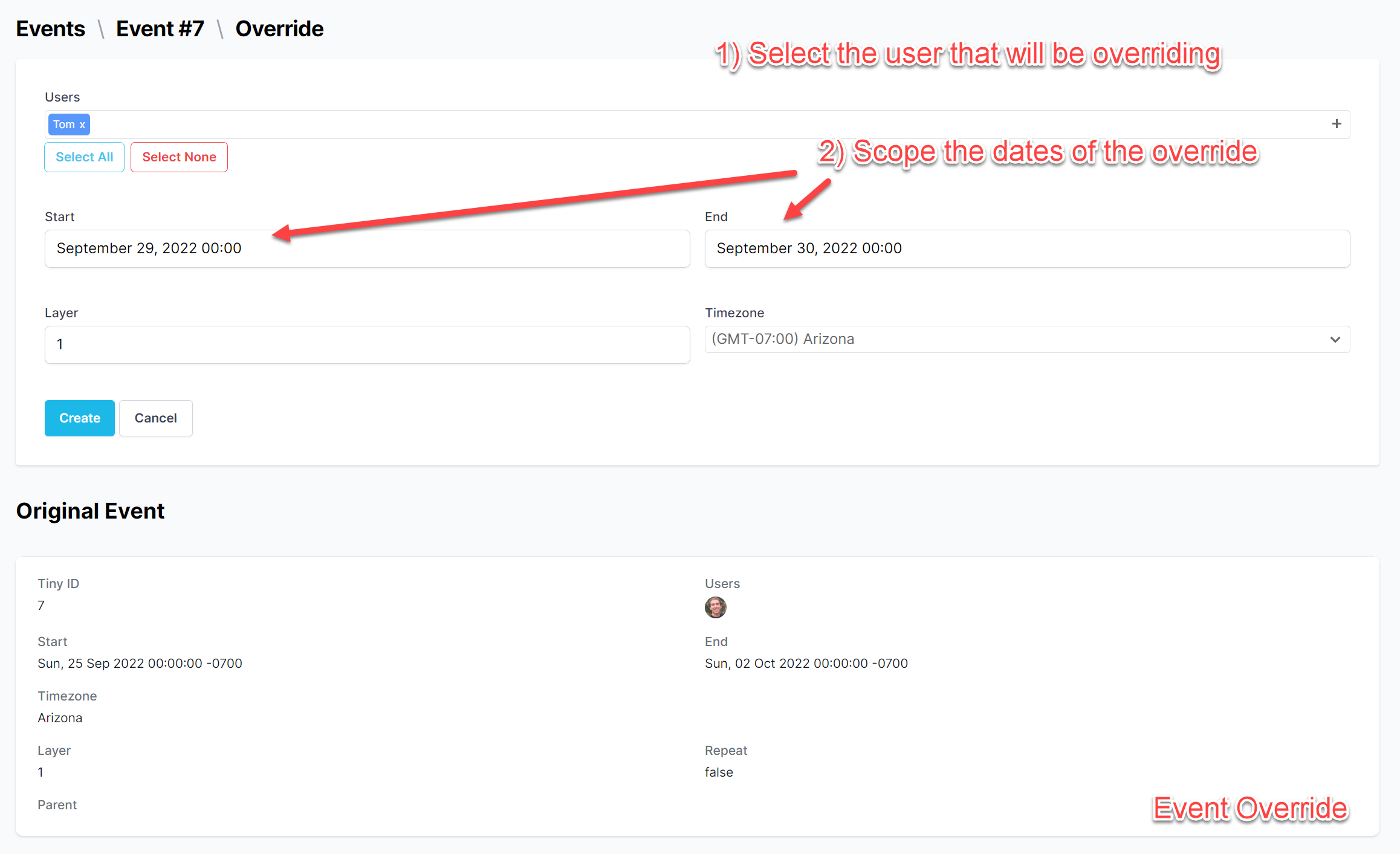 Annotated Override Form
