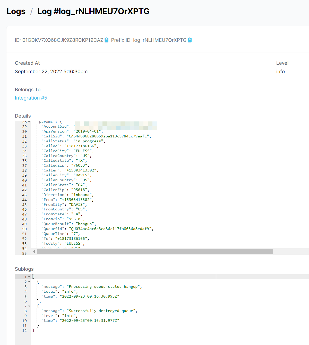 single integration log