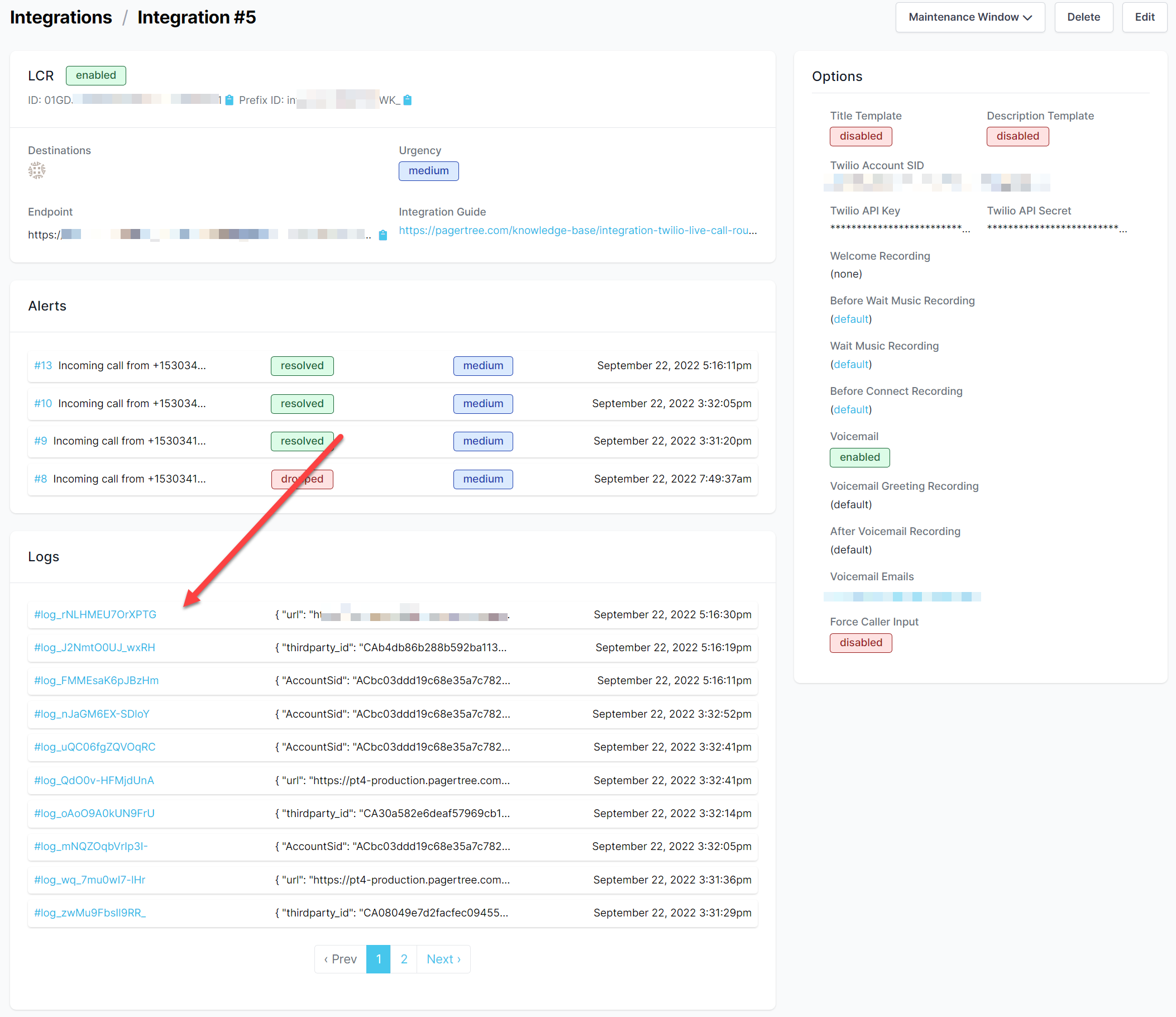 integrations logs